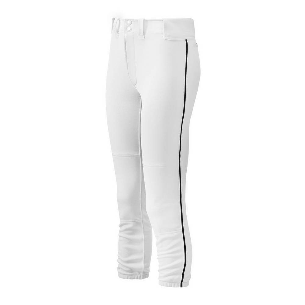 Womens Mizuno Belted Piped Softball Pants White/Black Philippines (FNOHSC724)